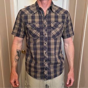 ECHOTHS Men’s Echo Organic Cotton Plaid Casual Button Down Shirt Short Sleeve M